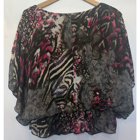 West Kei Vintage Y2K Womens Sheer Paisley Lace Flutter Blouse Size L Whimsygoth - Picture 8 of 11